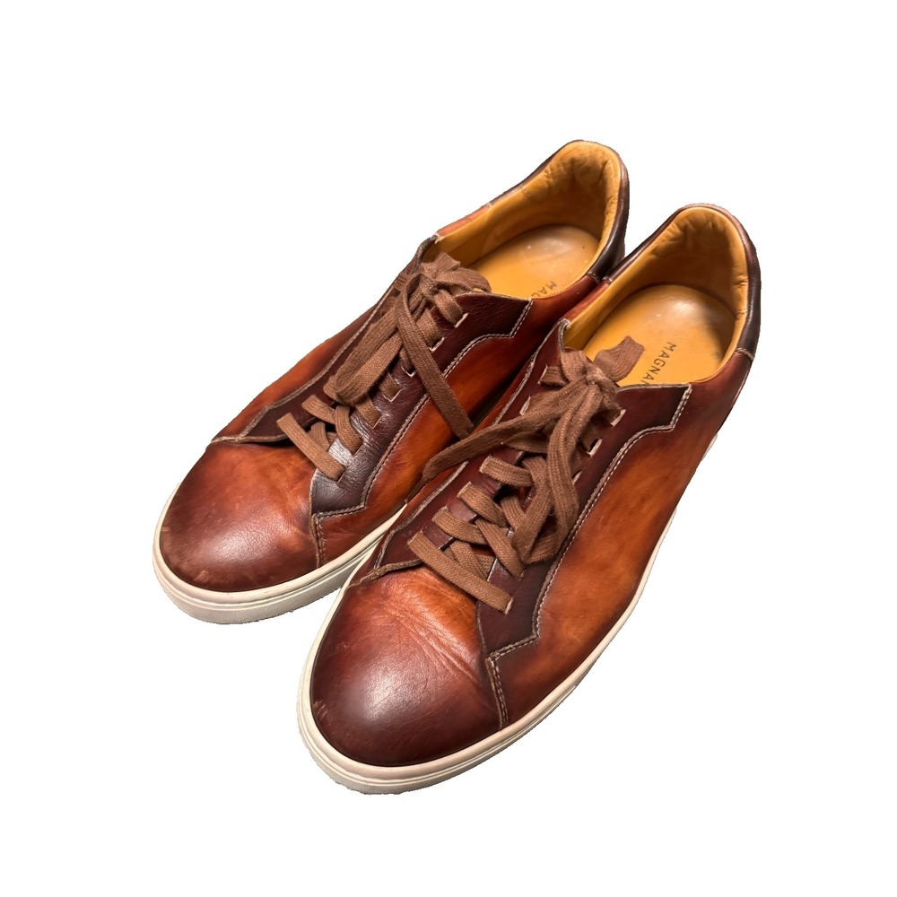 Magnanni Ottawa shoes 10.5 brown Amadeo Burnished Leather LowTop Sneakers cognac - Picture 6 of 11